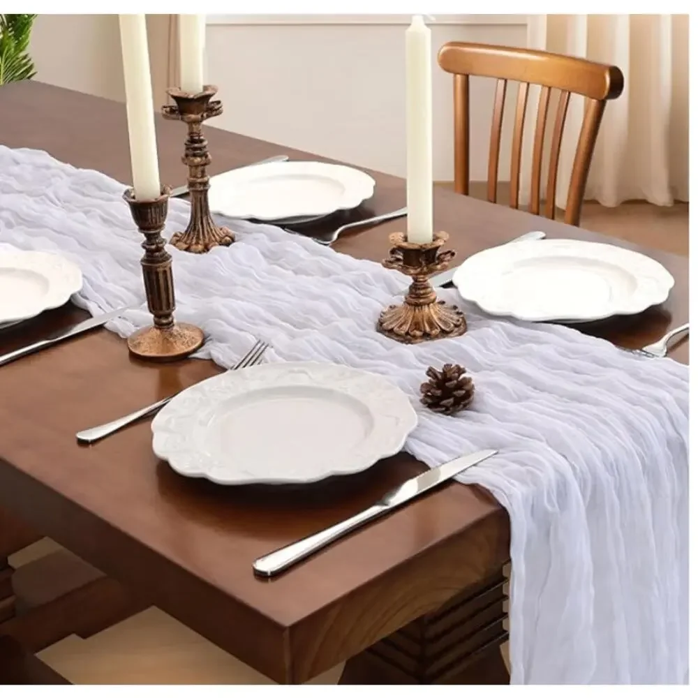6 Pack 10Ft White Cheesecloth Table Runner, Sheer Fabric Rustic Boho Table Gauze